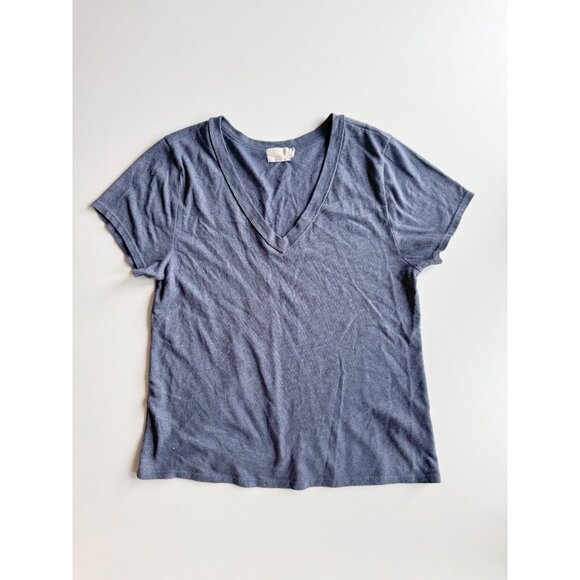 NATION LTD Nina Blue Slubbed Cotton Jersey V-Neck Vintage T-Shirt Top, Size L - Picture 5 of 10
